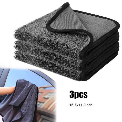 3 Pack Microfiber Car Drying Towels, Thickened Twisted Braid Design for Superior Water Absorption and Scratch-Free Cleaning, 30x40cm Gray Multi-Function Auto Detailing Cloths