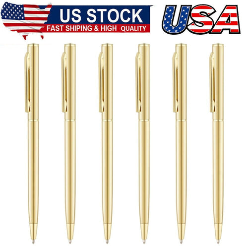 Gold Slim Metallic Ballpoint Pens, Black Ink, 1mm Medium Point (12-Pack)