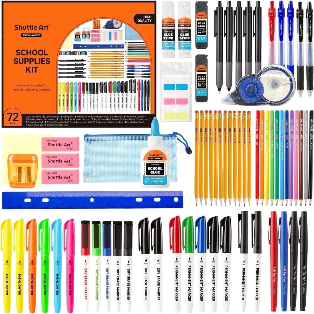 Kit de útiles escolares Shuttle Art de 71 piezas para maestros y estudiantes