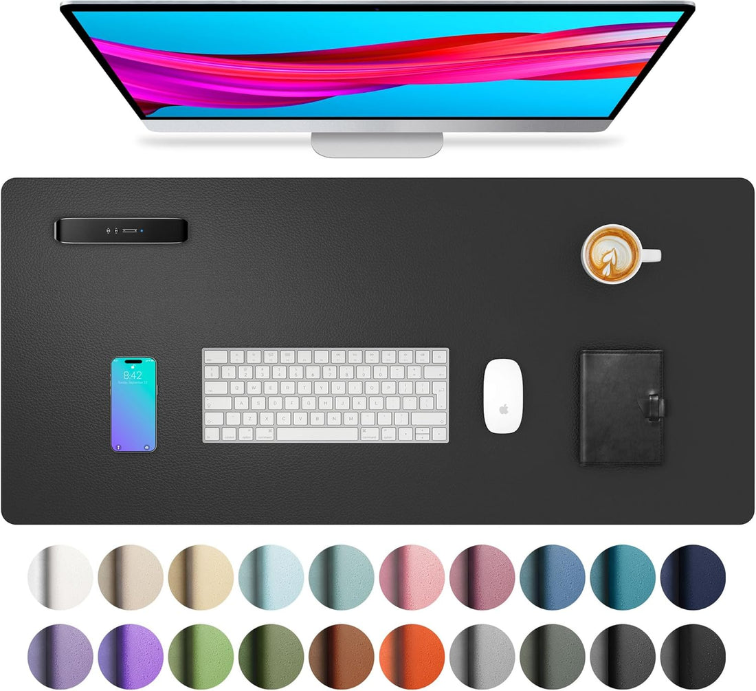 Aothia Leather Office Desk Pad Protector, Non-Slip PU Leather Desk Blotter, Waterproof Laptop Writing Mouse Pad for Office and Home, Black, 31.5" x 15