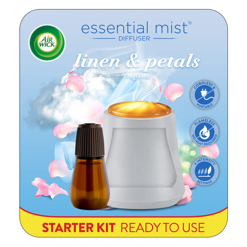 Air Wick Essential Mist Scented Oil Air Freshener Diffuser Starter Kit, Linen & Petals, 2 Piece