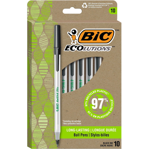 BIC ReVolution Round Stic Ballpoint Pens, Medium Point, Black