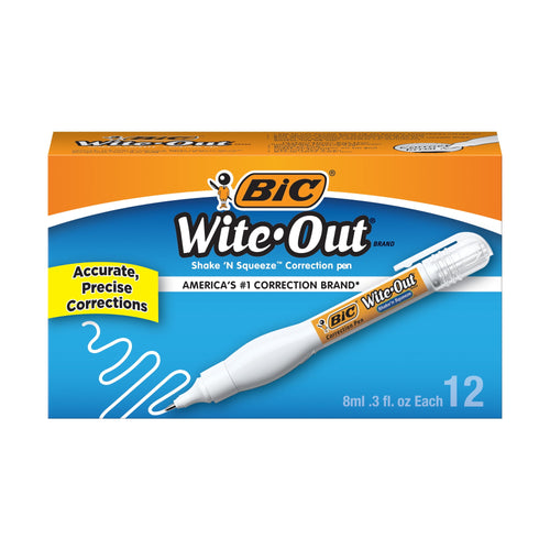 BIC Wite-Out Brand Shake 'n Squeeze Correction Pen, 12-Count Pack