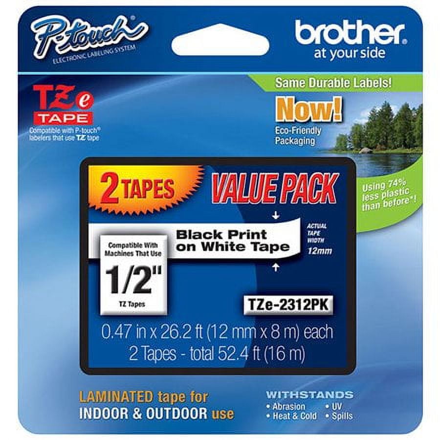 Brother TZe-231 Laminated Label Tape, 12mm Black on White, 2-Pack