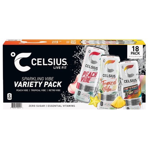 Celsius Sparkling Energy Drink, Vibe Variety Pack, 12 Fluid Ounce (Pack of 18)