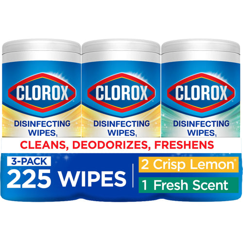 Clorox Disinfecting Cleaning Wipes Variety Pack, Bleach Free, Fresh Scent and Crisp Lemon, 75 Count Each, Pack of 3