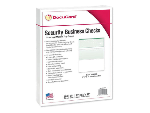 DocuGard Standard Security Check, 11 Features, 8.5 x 11, Green Marble Top, 500/Ream