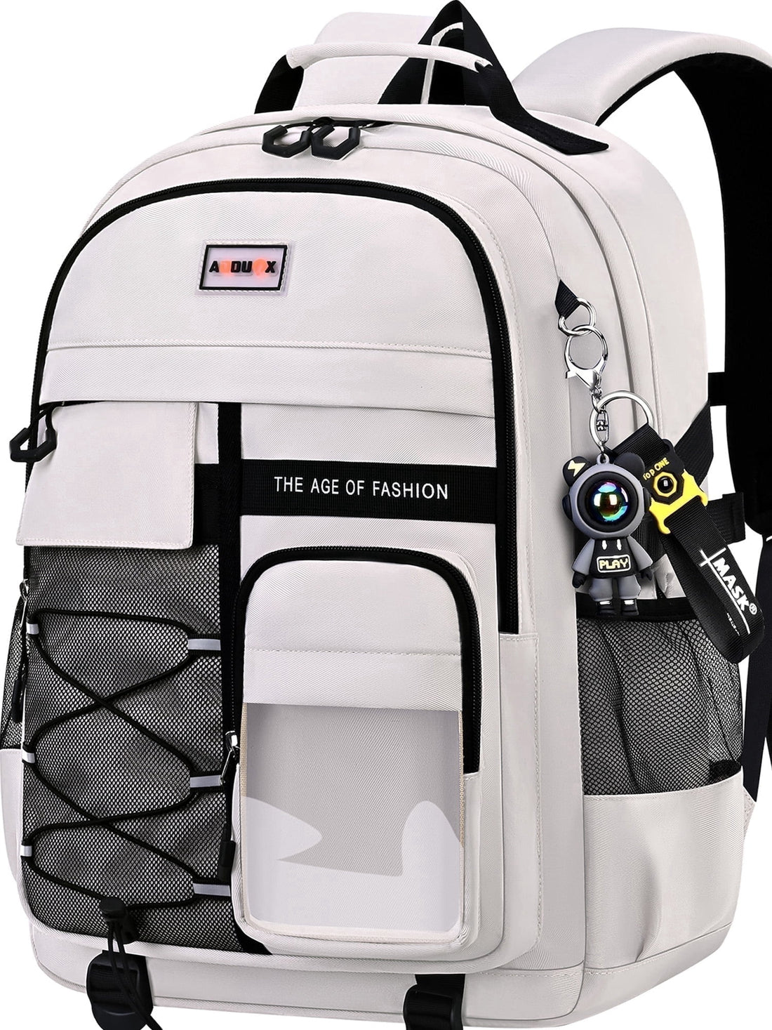 Ficcug School Backpack for 15.6" Laptop, Waterproof School Bag, Off-White