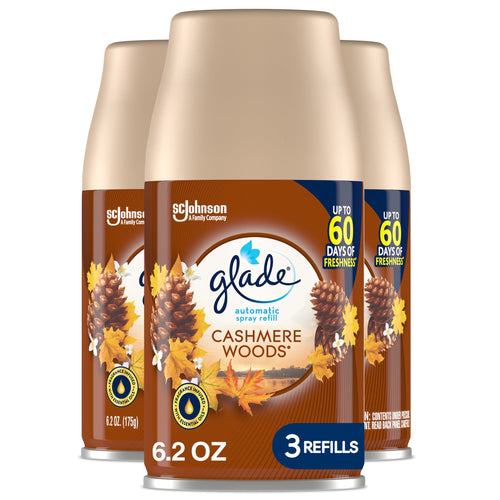 Glade Automatic Spray Refill, Air Freshener, Comforting Cashmere Woods, 3 Refills, 3 x 6.2 oz