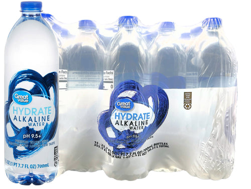 Great Value Hydrate Alkaline Water Bottle, 23.7 fl oz, 15 Count