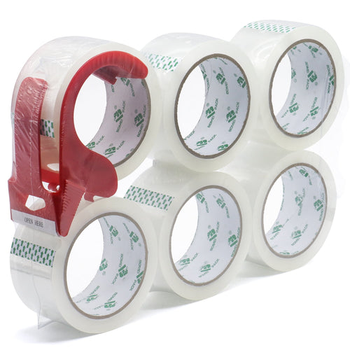 Heavy Duty Transparent Packing Tape with Dispenser, 6 Rolls (360 yd Total), 1.88 in x 60 yd