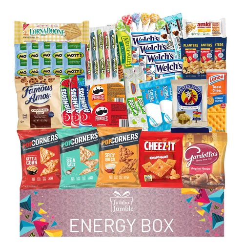 Jumbo Jumble Energy Snack Box (45 Count) Holiday Gift Care Package Snacks Variety Pack for Adults Teens Kids Men Women School College Office Birthday (Energy Set)