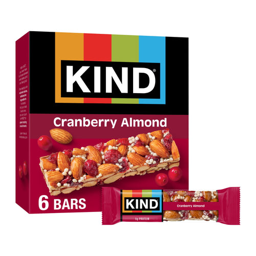 KIND Gluten Free Cranberry Almond Snack Bars, 1.4 oz, 6 Count, Cardboard Box