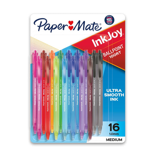 Paper Mate InkJoy 100 RT Ballpoint Pens, 1.0mm, Assorted Colors, 16-Pack