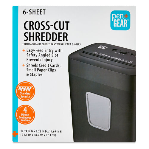 Pen+Gear 6-Sheet Cross-Cut Paper & Credit Card Shredder, 3.7-Gallon