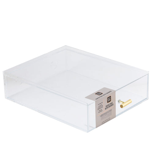 Pen+Gear Acrylic Paper Tray with Drawer, 3.54" x 10.47" x 13.5", Clear