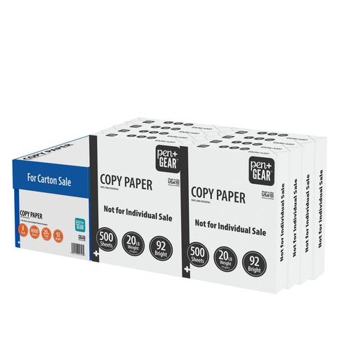 Pen+Gear Copy Paper, 8.5" x 11", 92 Bright, 20 lb, White, 8-Ream Case (4,000 Sheets)