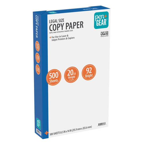 Pen+Gear Copy Paper, 8.5" x 14", 92 Bright, White, 20 lb., 1 Ream (500 Sheets)