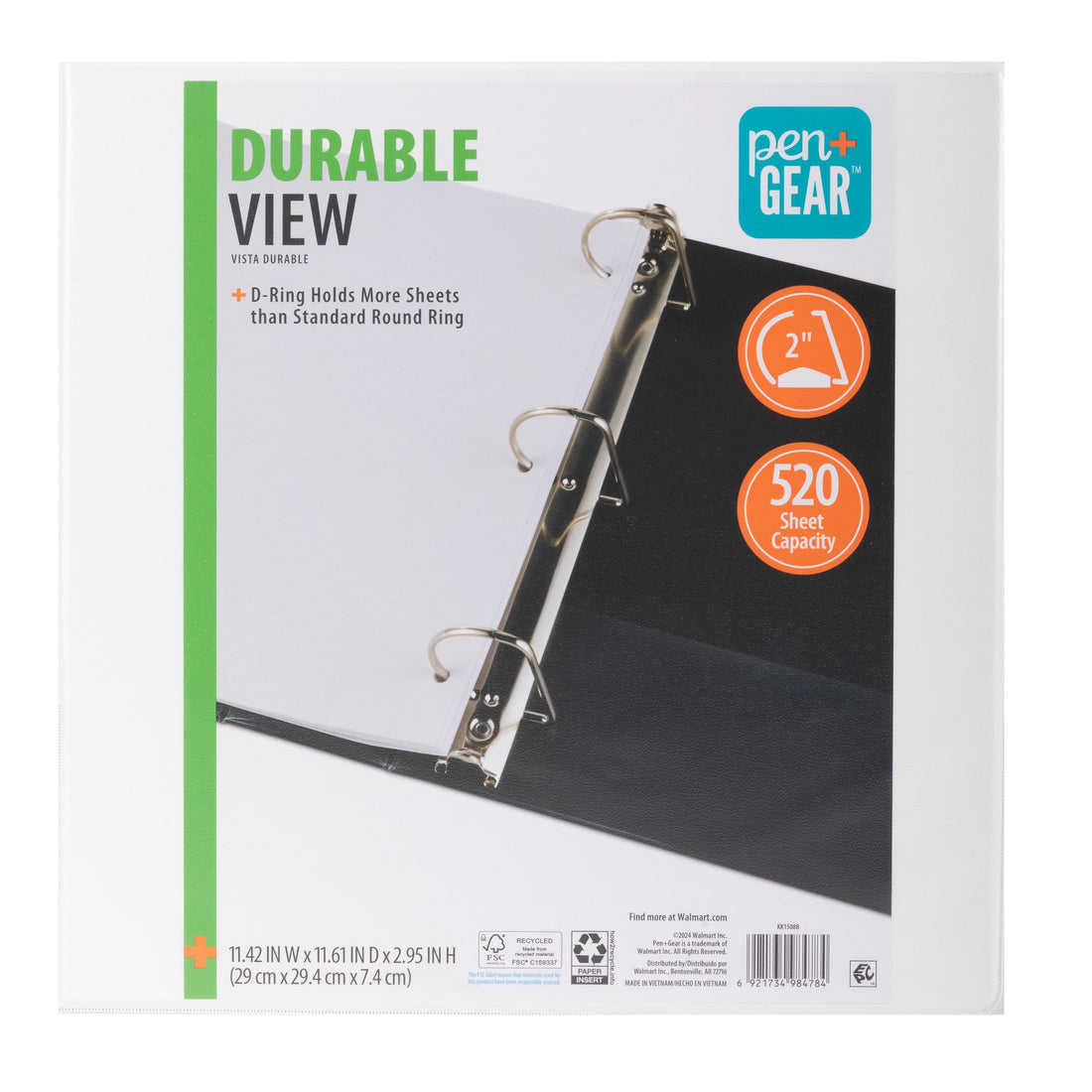 Pen+Gear Durable View Binder, 2-Inch D-Rings, White, 520-Sheet Capacity
