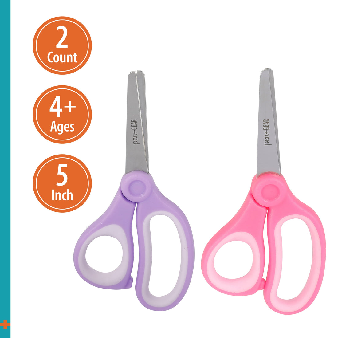 Pen+Gear Kids Scissors, 5 in, Blunt Tip, Ages 4-7, 2-Pack, Purple and Pink