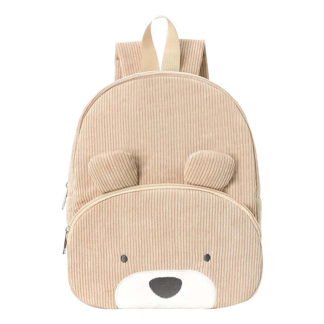 Corduroy Mini Backpack, Cute Cartoon Pattern, Khaki