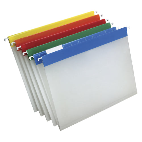 Hanging File Folders, Letter Size, Plastic with Adjustable 1/5-Cut Tabs, Assorted Colors