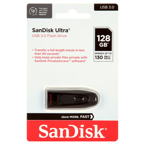 SanDisk 128GB Ultra USB 3.0 Flash Drive, 130MB/s