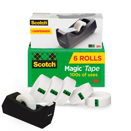 Scotch Magic Tape, 3/4" x 1000", 6 Rolls with Dispenser