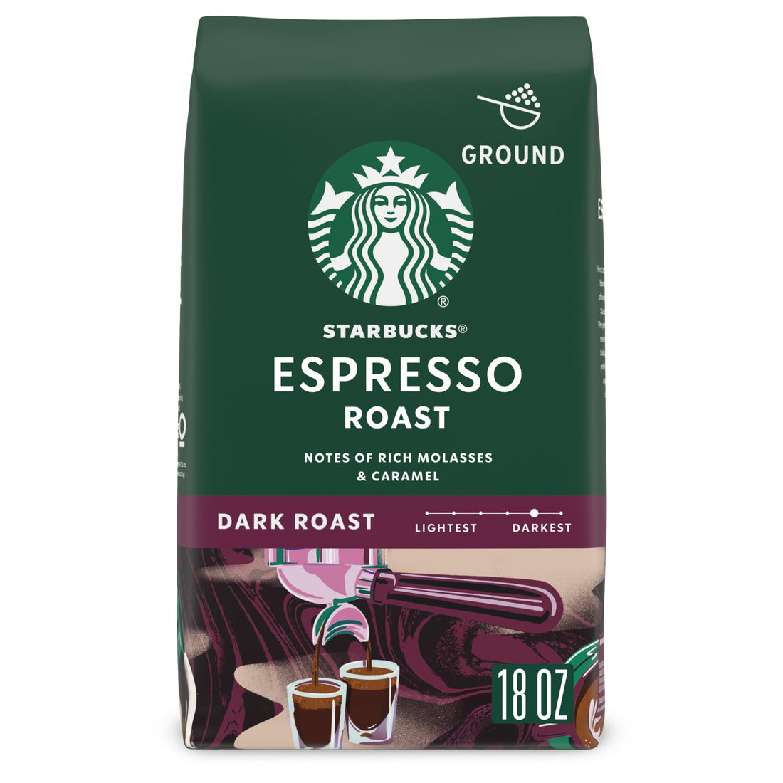 Starbucks Espresso Roast Ground Coffee, Dark Roast, Hot or Iced Coffee, 18 oz