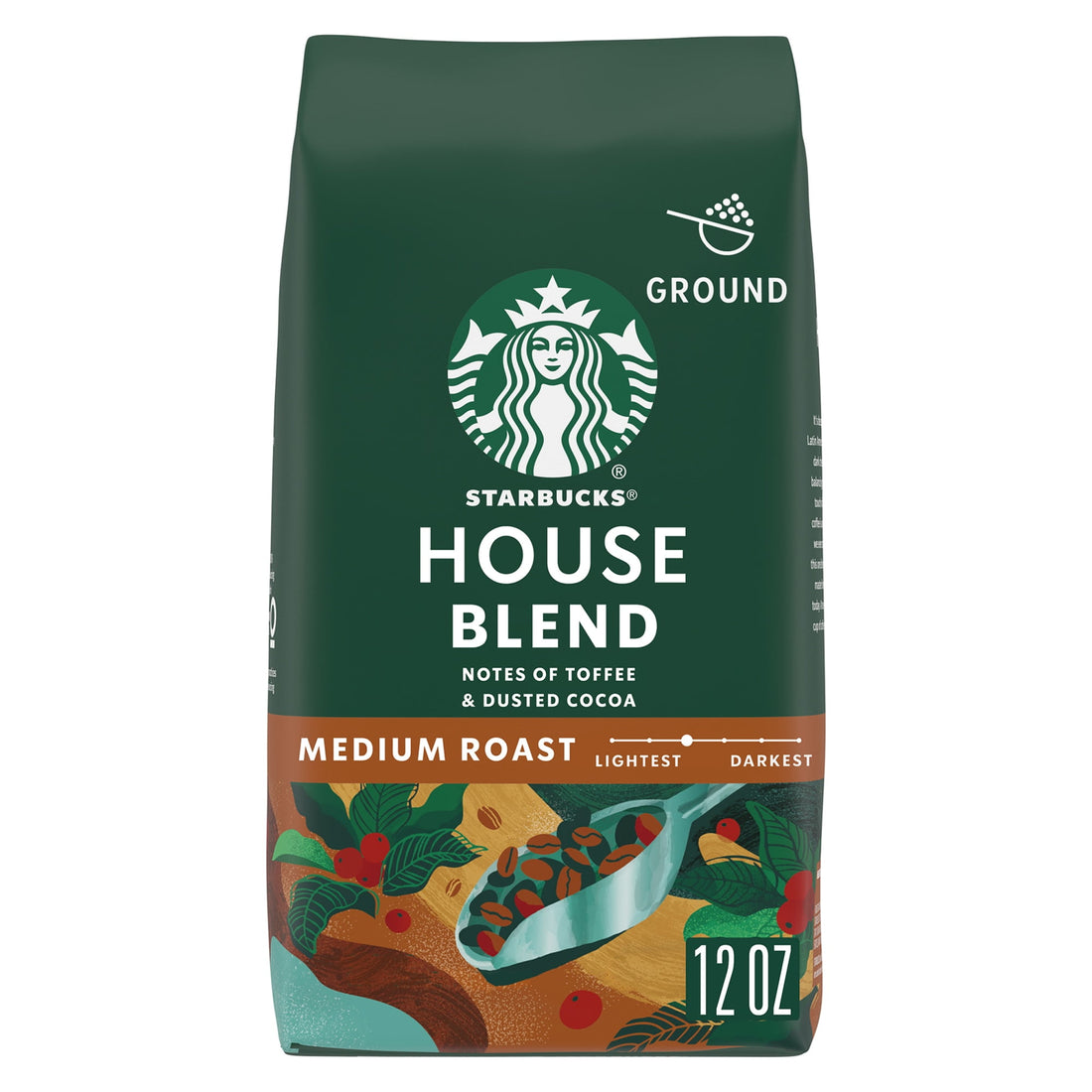 Starbucks House Blend Ground Coffee, Medium Roast, Hot or Iced Coffee, 12 oz