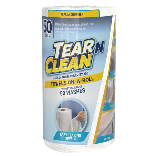 Tear-N-Clean Reusable Microfiber Cleaning Towels on a Roll, 50 Count, White