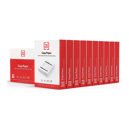 TRU RED Printer Paper, 8.5" x 11", 20 lb, 92 Bright, White, 10-Ream Carton (5,000 Sheets)