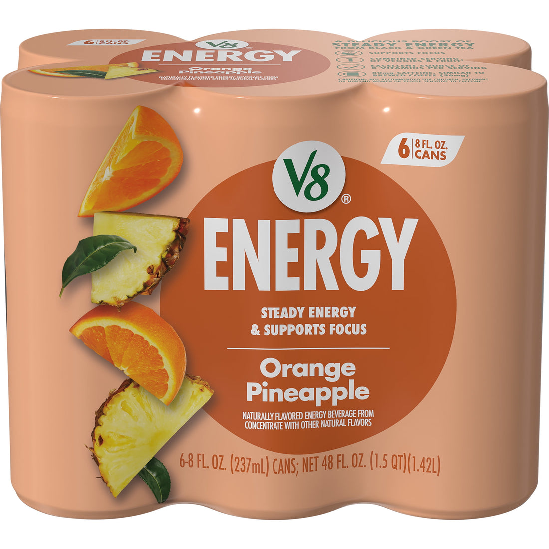 V8 +Energy Orange Pineapple Energy Drink, 8 fl oz Can, 6 Pack