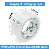 Heavy Duty Transparent Packing Tape with Dispenser, 6 Rolls (360 yd Total), 1.88 in x 60 yd