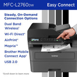 Brother Wireless MFC-L2760DW Compact Monochrome All-in-One Laser Printer with Copy, Scan and Fax, Duplex and Mobile Printing