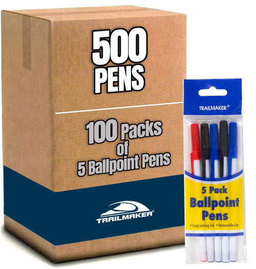 Trailmaker Ballpoint Pens Value Pack - Bulk - 500 Count, Black Blue Red Ink