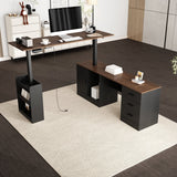 KULAGAGA Electric Standing Desk with Drawers and Shelves, Executive Adjustable Height Desk, L-Shaped Design, 63 inch Tabletop, for Office Deep Brown & Black