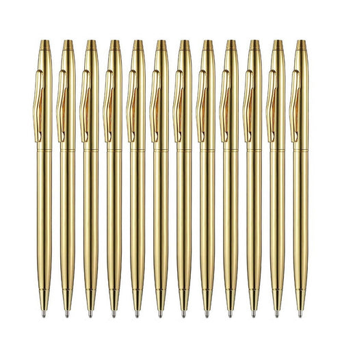 Gold Slim Metallic Ballpoint Pens, Black Ink, 1mm Medium Point (12-Pack)