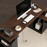 KULAGAGA Electric Standing Desk with Drawers and Shelves, Executive Adjustable Height Desk, L-Shaped Design, 63 inch Tabletop, for Office Deep Brown & Black