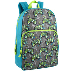 Mochila estampada divertida de 17 pulgadas, estampado de mandos de juego