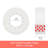 Invisible Tape, 12 Rolls, 3/4 in x 1000 in, Transparent, for Office, Home & School