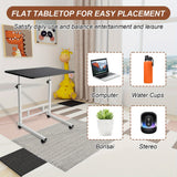Height-Adjustable C-Shaped Laptop Desk with Wheels, Rolling Sofa Side Table, Black