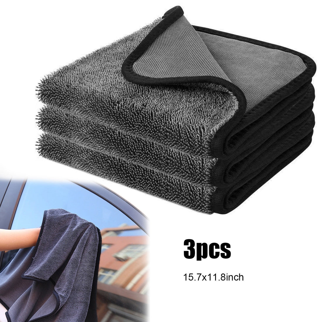 3 Pack Microfiber Car Drying Towels, Thickened Twisted Braid Design for Superior Water Absorption and Scratch-Free Cleaning, 30x40cm Gray Multi-Function Auto Detailing Cloths