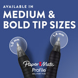 Paper Mate Profile Retractable Ballpoint Pens, 1.4 mm Bold Point, Black, 4 Count