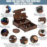 Petyoung Wood Phone Docking Station for up to 3 Phones, Nightstand Organizer with Drawer & Coaster