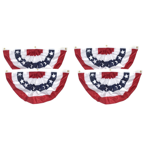 4 Pack American Flag Patriotic Bunting, 1.5x3 Ft USA Pleated Fan Flag, Red White and Blue Half Fan Banner with Brass Grommets for Outside Garden 4th of July Independence Day Memorial Day Decorations