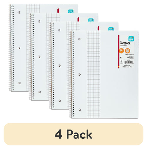 Pen+Gear 1-Subject Grid Ruled Notebook, Poly Cover, 80 Sheets, 8.5 x 10.5 in, 4-Pack
