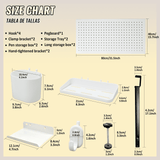 SEKAM Desk Pegboard Organizer Kit, 31.5", Clamp-On No-Drill Panel with Hooks, Shelves & Cups, White
