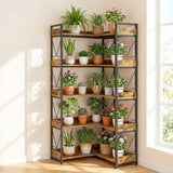 EDX 5-Tier Corner Shelf,  65'' L-Shaped Display Bookshelf , Industrial Wooden Bookcase with Metal Frame for Home , Office, Rustic Brown