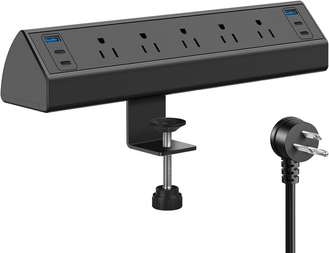 Jgstkcity Desk Clamp Power Strip with USB-C, 40W Fast Charging Station, 4 PD 20W USB-C Ports, 2 USB-A, 5 Outlets, Desk Edge Mount Surge Protector, ETL